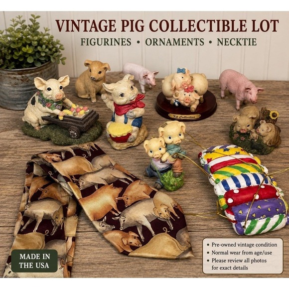 Enesco Other - Vintage Pig Figurine Lot Tie Ornaments Farmhouse Decor Collectibles